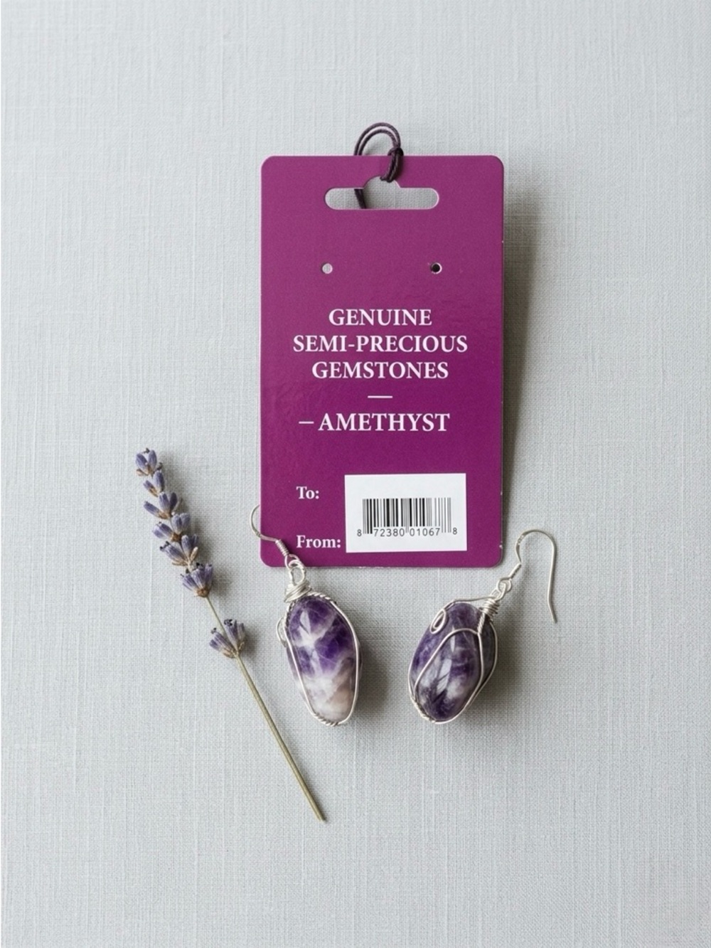 Amethyst Semi-Precious Wire-Wrapped Earrings - Purple